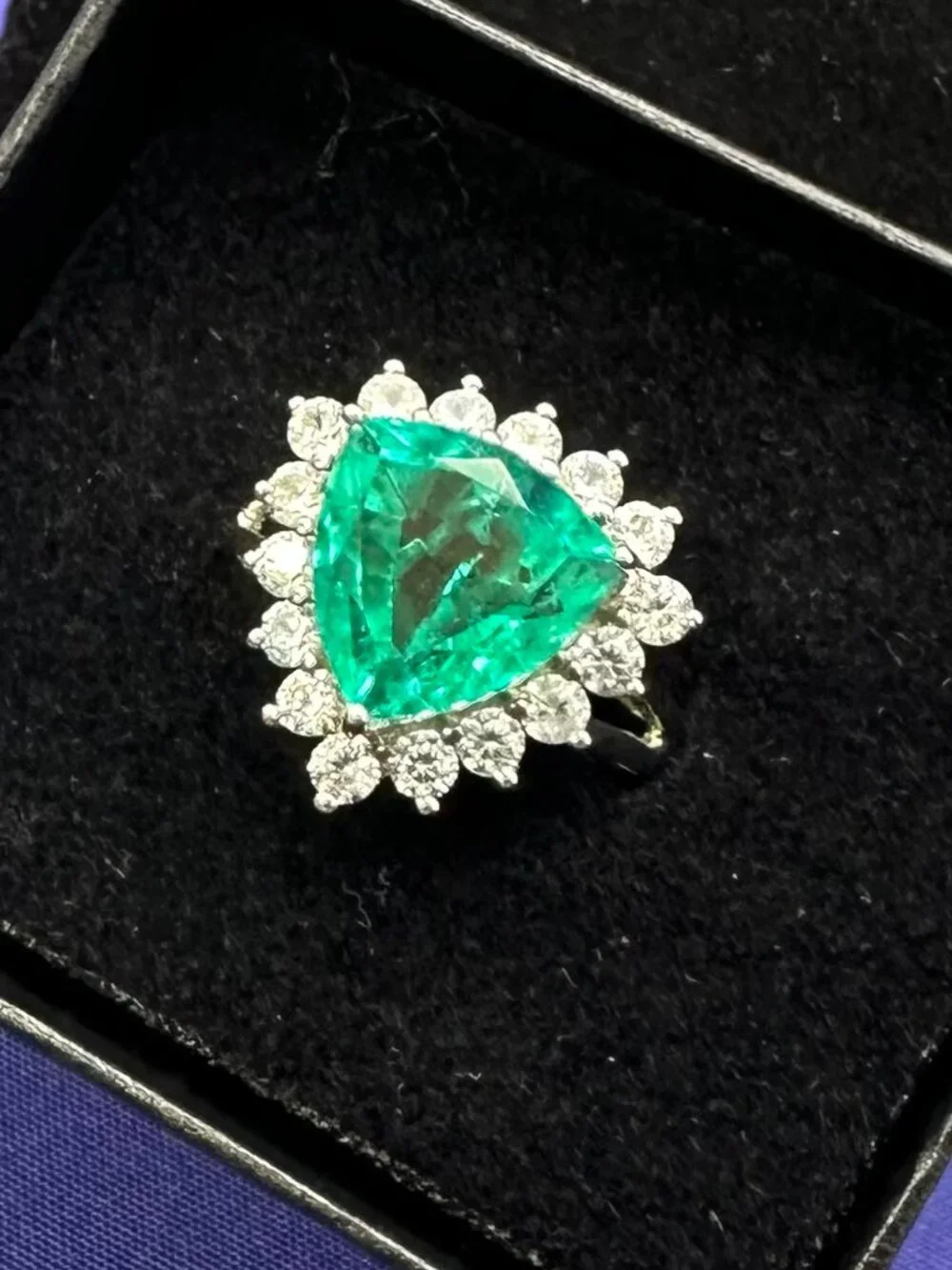 Emeraldine Quartz (Triplet) Natural White Zircon Halo Ring Size 9